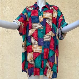 1980s Colorblock Casual Button-down Shirt, Unisex/Mens XL - Multicolored
